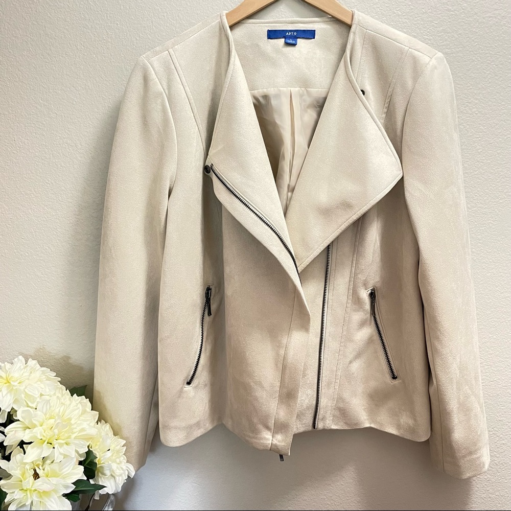 Apt. 9 Women's L Faux Suede Cream Moto Jacket